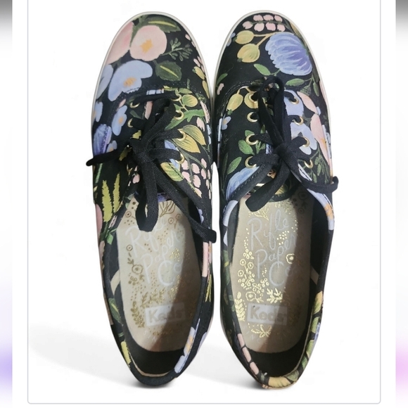 KEDS X RIFLE PAPER Company Botanical Champion Sneakers Women Size 7 Black Floral - Picture 6 of 9